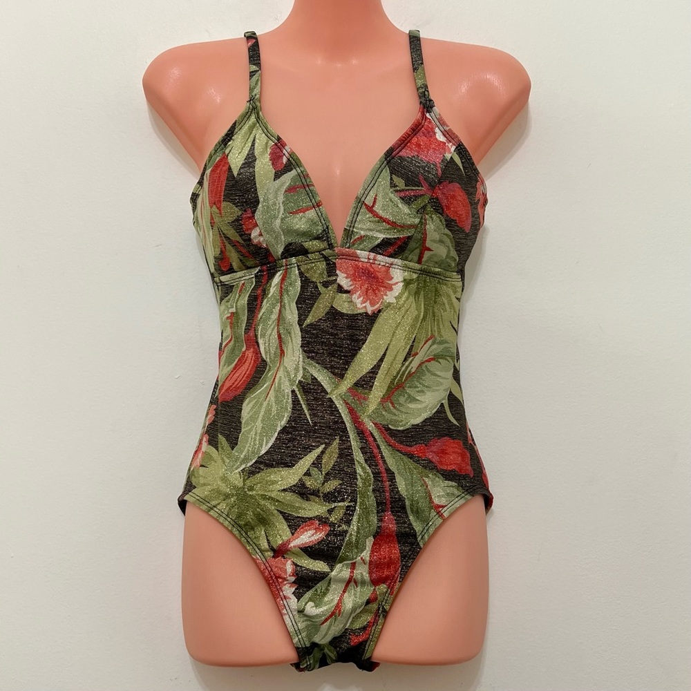 Vintage Liz Claiborne Tropical Print One Piece Swimsuit Beach Resortwear